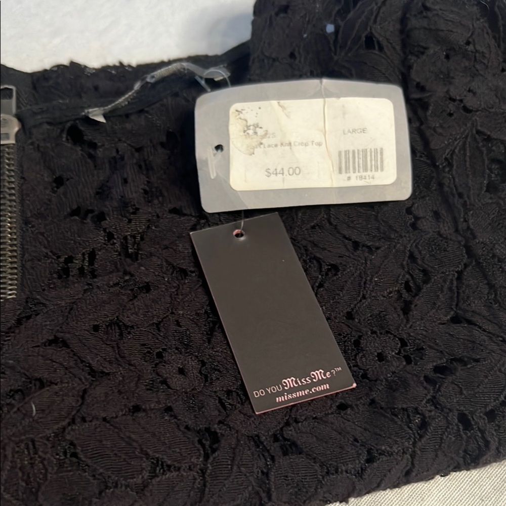 NWT- Miss Me Black Crop Embellished Blouse - Picture 7 of 7